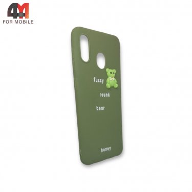 Чехол для Samsung A20/A30 силиконовый, мишка, зеленого цвета