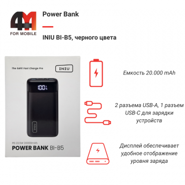 Power Bank INIU 20000 mAh BI-B5, черный