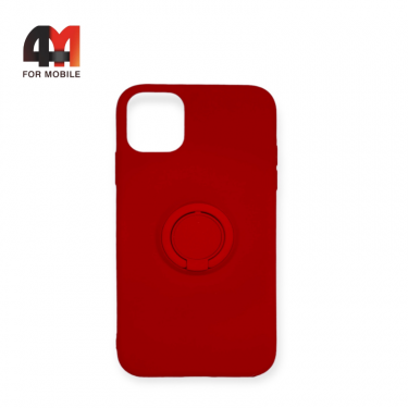 Чехол Iphone 11 силиконовый с кольцом, красного цвета