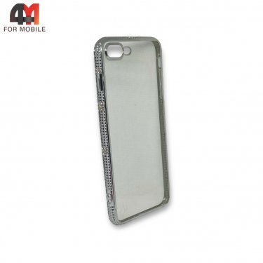 Чехол Iphone 7 Plus/8 Plus силиконовый, ободок стразы, серебристого цвета