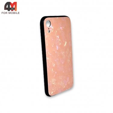 Чехол Iphone XR пластиковый, мраморный, розового цвета