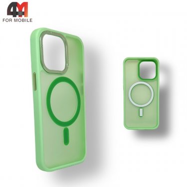 Чехол Iphone 15 пластиковый с усиленной рамкой + MagSafe, салатового цвета, Protective Case