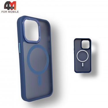 Чехол Iphone 15 пластиковый с усиленной рамкой + MagSafe, синего цвета, Protective Case