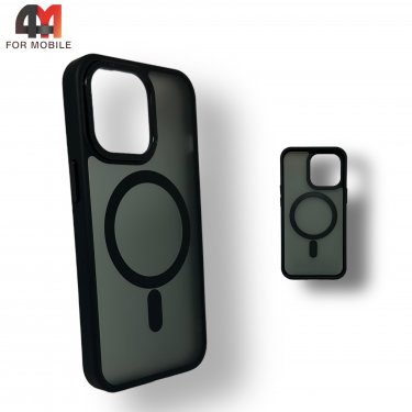 Чехол Iphone 15 пластиковый с усиленной рамкой + MagSafe, черного цвета, Protective Case