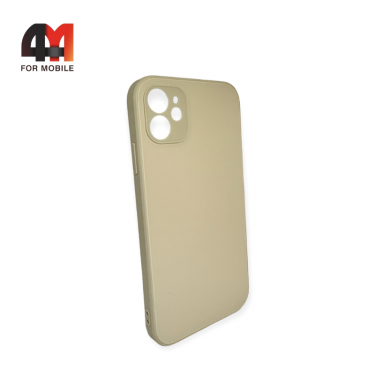 Чехол Iphone 11 пластиковый, матовый с логотипом, бежевого цвета