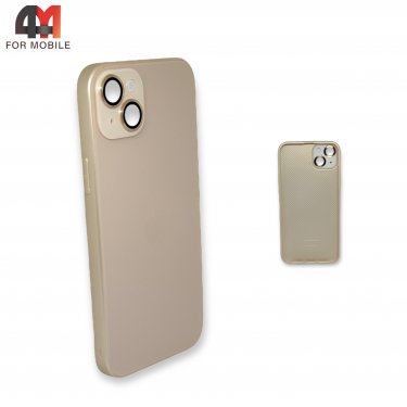 Чехол Iphone 14 Plus пластиковый, стеклянный, бежевого цвета
