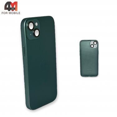 Чехол Iphone 14 Plus пластиковый, стеклянный, темно-зеленого цвета