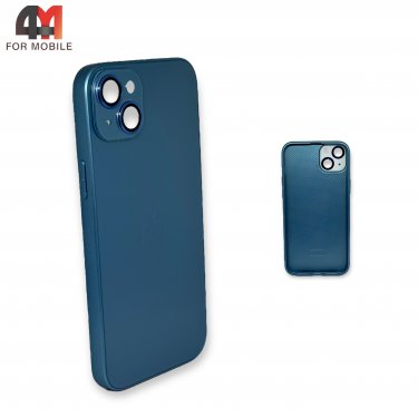 Чехол Iphone 14 Plus пластиковый, стеклянный, темно-синего цвета