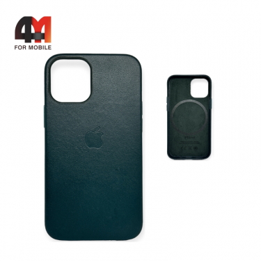 Чехол Iphone 12 Mini пластиковый, Leather Case + MagSafe, Forest green