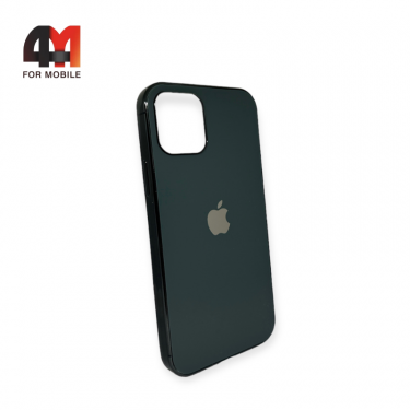Чехол Iphone 12/12 Pro силиконовый, матовый с логотипом, темно-зеленого цвета, Hicool