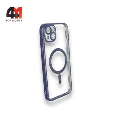 Чехол Iphone 14 силиконовый, плотный + MagSafe, фиолетового цвета, J-Case
