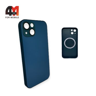 Чехол Iphone 14 пластиковый, Glass Case + MagSafe, темно-синего цвета