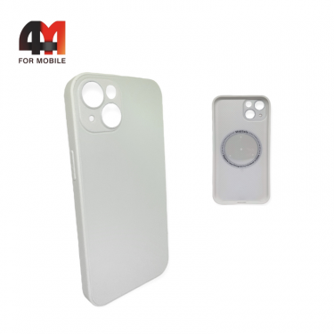 Чехол Iphone 14 пластиковый, Glass Case + MagSafe, белого цвета