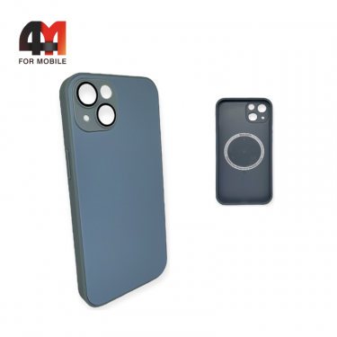 Чехол Iphone 14 Plus пластиковый, Glass Case + MagSafe, голубого цвета