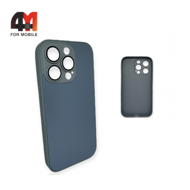 Чехол Iphone 15 Pro пластиковый, Glass case, голубого цвета