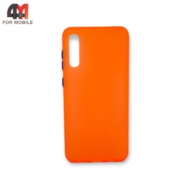 Чехол для Samsung A50/A30s/A50s силиконовый, матовый с цветными кнопками, оранжевого цвета