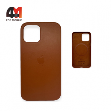 Чехол Iphone 12/12 Pro пластиковый Leather Case+MagSafe, Saddle brown