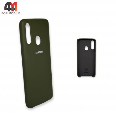 Чехол для Samsung A20s силиконовый, Silicone Case, темно-зеленого цвета