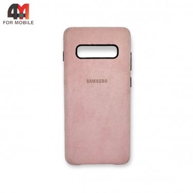 Чехол для Samsung S10 Plus пластиковый, Alcantara, розового цвета