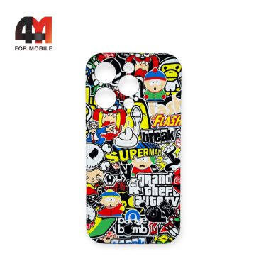 Чехол Iphone 15 Pro силиконовый с рисунком, 022 разноцветный, Luxo
