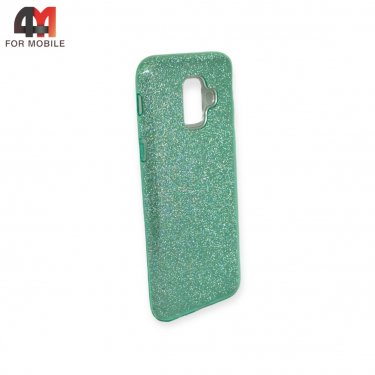 Чехол для Samsung A6 2018/A600 силиконовый с блестками, зеленого цвета