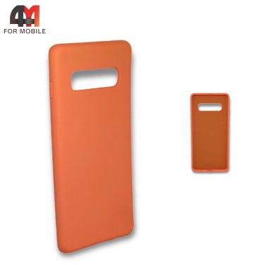 Чехол для Samsung S10 Plus силиконовый, Silicone Case, персикового цвета