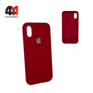 Чехол Iphone X/Xs Silicone Case с закрытым низом, малинового цвета