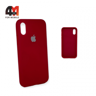 Чехол Iphone Xs Max Silicone Case с закрытым низом, малинового цвета