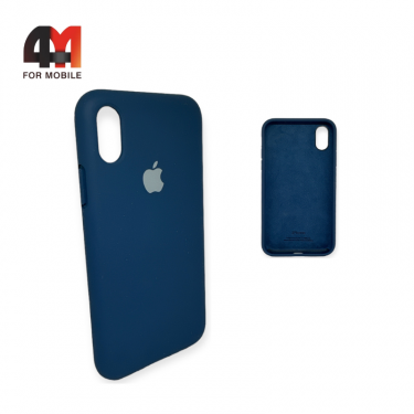 Чехол Iphone X/Xs Silicone Case с закрытым низом, синего цвета