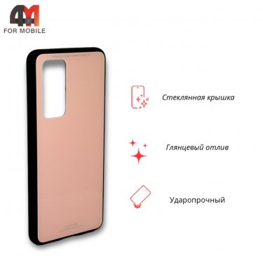 Чехол для Huawei P40 пластиковый, стеклянный, розового цвета, Case