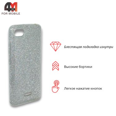 Чехол для Xiaomi Redmi 6A силиконовый с блестками, серебристого цвета