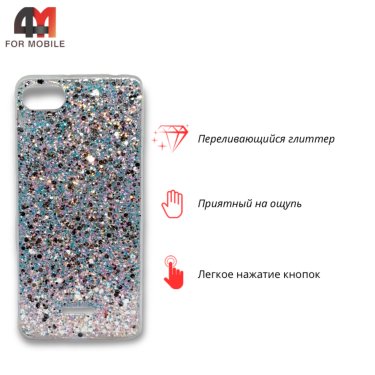 Чехол для Xiaomi Redmi 6A силиконовый, глиттер, фиолетового цвета
