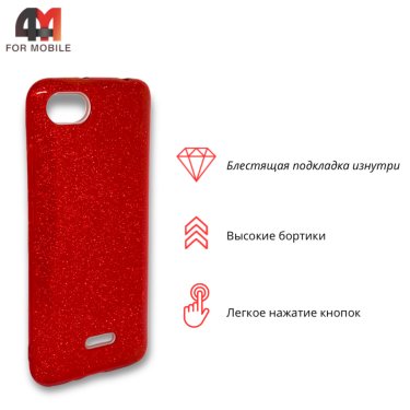 Чехол для Xiaomi Redmi 6A силиконовый с блестками, красного цвета