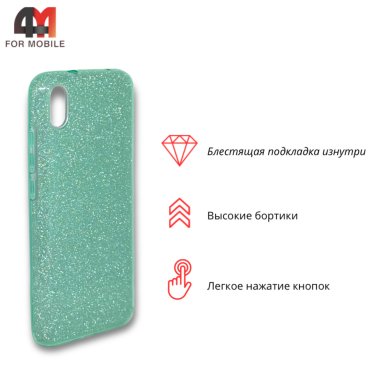 Чехол для Xiaomi Redmi 7A силиконовый с блестками, зеленого цвета