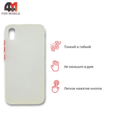 Чехол для Xiaomi Redmi 7A силиконовый, матовый с цветными кнопками, прозрачный