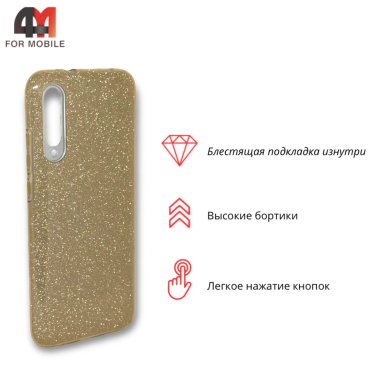Чехол для Xiaomi Mi A3/Mi CC9e силиконовый с блестками, золотого цвета