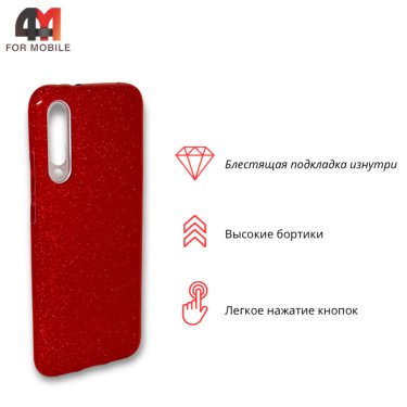 Чехол для Xiaomi Mi A3/Mi CC9e силиконовый с блестками, красного цвета