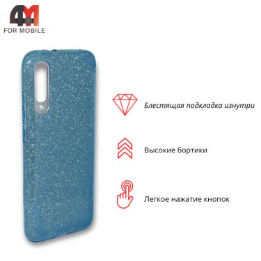 Чехол для Xiaomi Mi A3/Mi CC9e силиконовый с блестками, голубого цвета