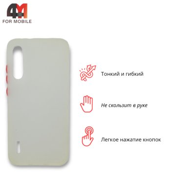 Чехол для Xiaomi Mi A3/Mi CC9e силиконовый, матовый с цветными кнопками, прозрачный