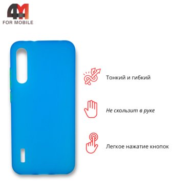 Чехол для Xiaomi Mi A3/Mi CC9e силиконовый, матовый с цветными кнопками, голубого цвета