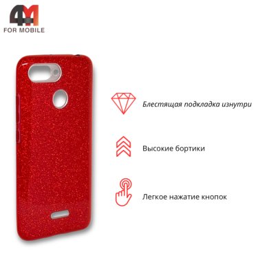 Чехол для Xiaomi Redmi 6 силиконовый с блестками, красного цвета