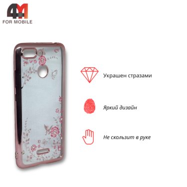 Чехол для Xiaomi Redmi 6 силиконовый, стразы, розового цвета