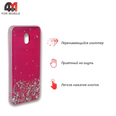 Чехол для Xiaomi Redmi 8A силиконовый, глиттер звезды, ярко-розового цвета