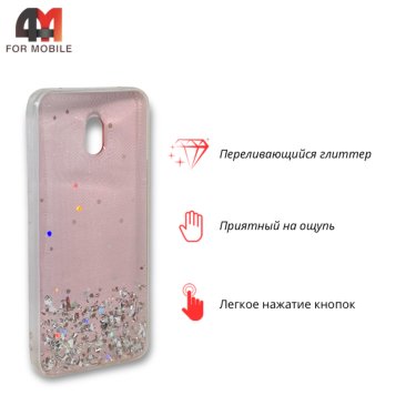 Чехол для Xiaomi Redmi 8A силиконовый, глиттер звезды, пудрового цвета