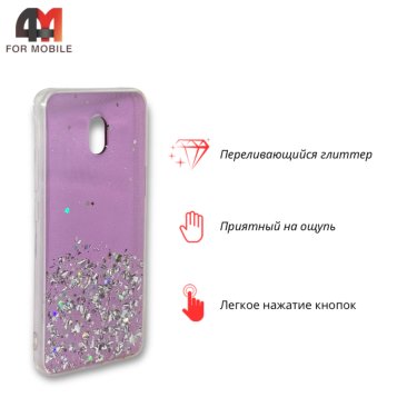 Чехол для Xiaomi Redmi 8A силиконовый, глиттер звезды, фиолетового цвета