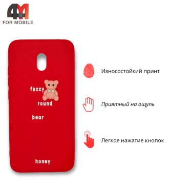 Чехол для Xiaomi Redmi 8A силиконовый, мишка, красного цвета