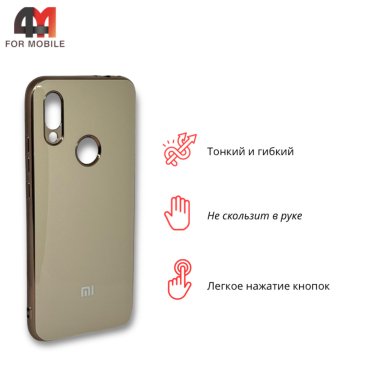 Чехол для Xiaomi Redmi 7 силиконовый, глянцевый с логотипом, бежевого цвета