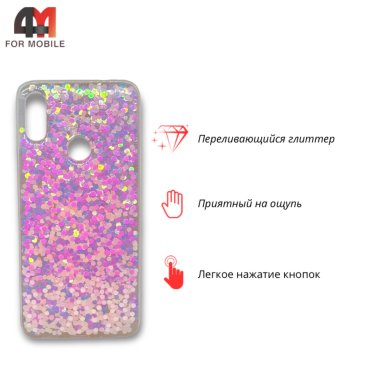Чехол для Xiaomi Redmi 7 силиконовый, глиттер, розового цвета