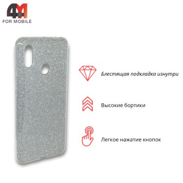 Чехол для Xiaomi Mi Max 3 силиконовый с блестками, серебристого цвета