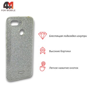 Чехол для Xiaomi Redmi 6 силиконовый с блестками, серебристого цвета